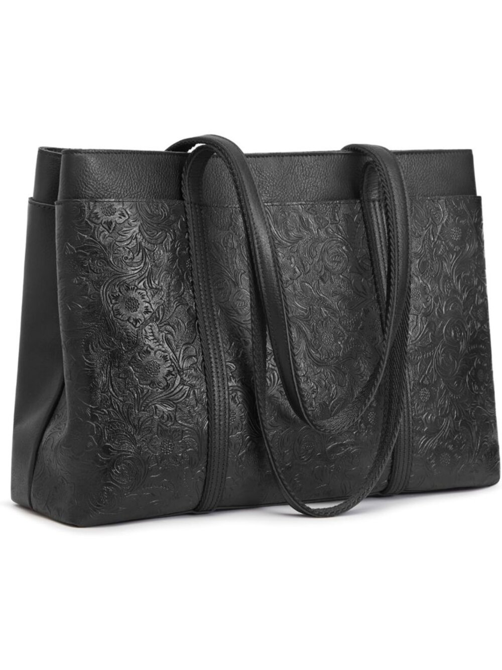 Stylish Large Leather Tote Bag for Women | Floral Shoulder Handbag, Rose Design